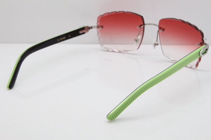 Cartier Rimless 8300816 Original Black Inside Green Aztec Sunglasses In Gold Red Mirror Lens