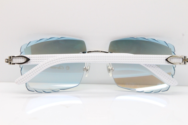 Cartier Rimless 8300816 White Aztec Sunglasses In Gold Blue Mirror Lens