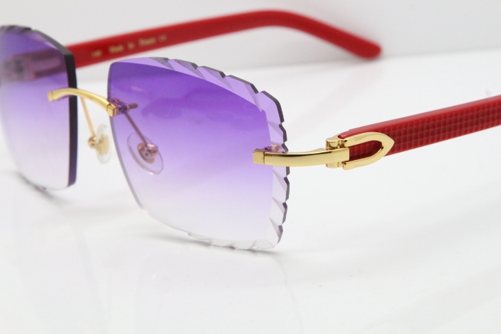 Cartier Rimless 8300816 Red Aztec Sunglasses In Gold Purple Lens