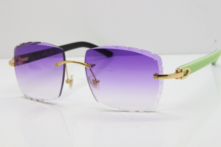 Cartier Rimless 8300816 Original Black Inside Green Aztec Sunglasses In Gold Purple Lens