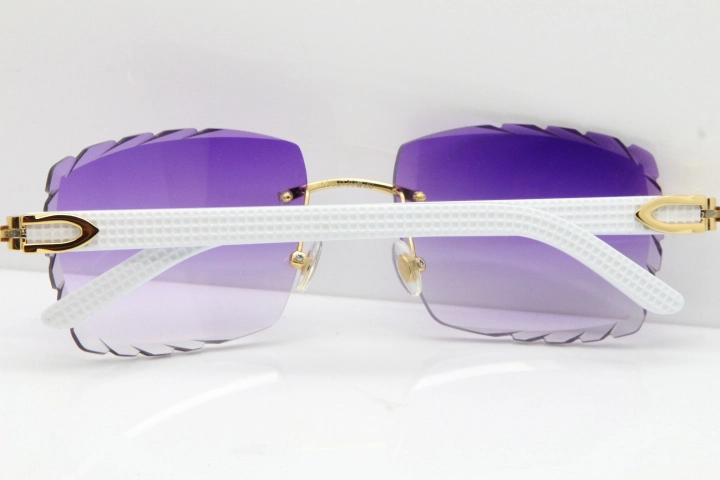 Cartier Rimless 8300816 White Aztec Sunglasses In Gold Purple Lens