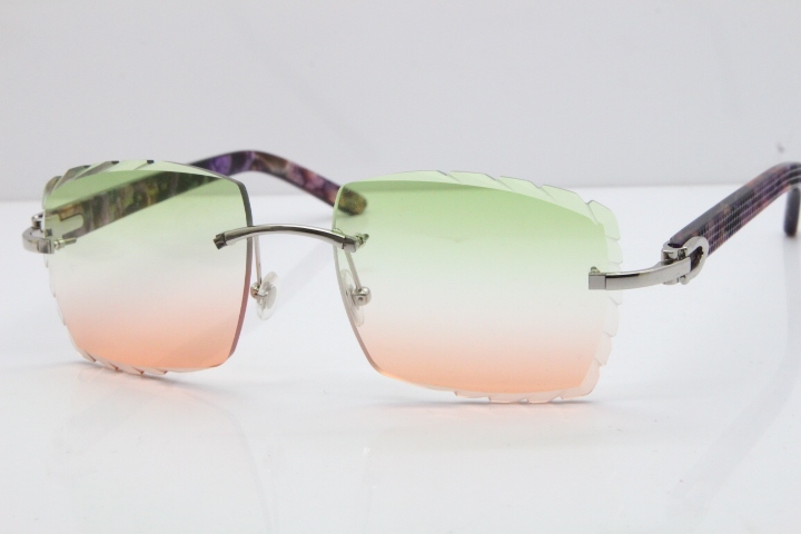 Cartier Rimless 8300816 Marble Purple Aztec Sunglasses In Gold Mix Green Pink Lens