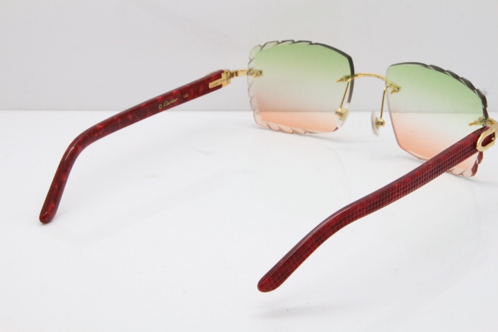 Cartier Rimless 8300816 Original Red Marble Aztec Sunglasses In Gold Mix Green Pink Lens