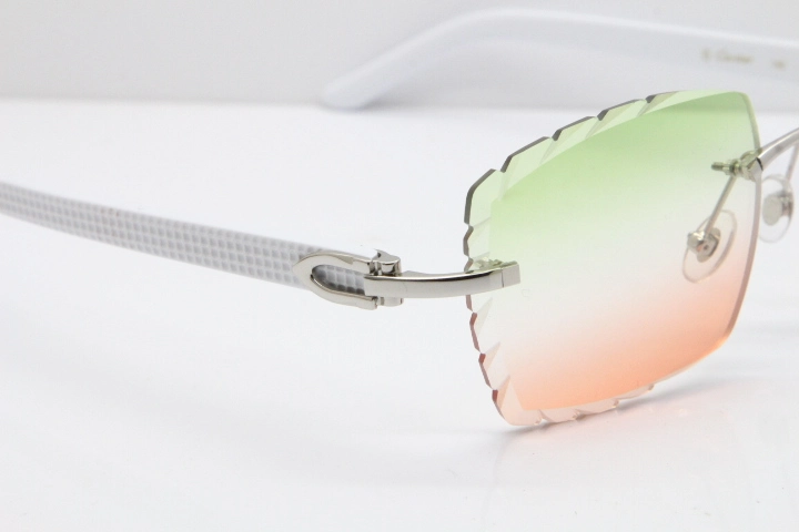 Cartier Rimless 8300816 White Aztec Sunglasses In Gold Mix Green Pink Lens