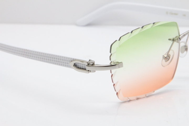 Cartier Rimless 8300816 White Aztec Sunglasses In Gold Mix Green Pink Lens