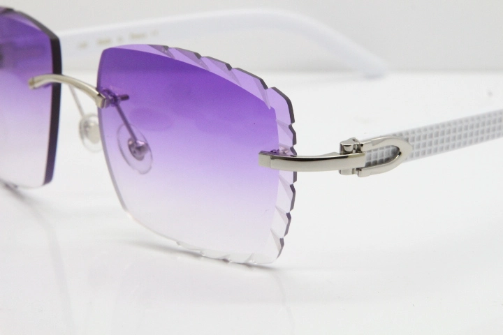 Cartier Rimless 8300816 White Aztec Sunglasses In Gold Purple Lens