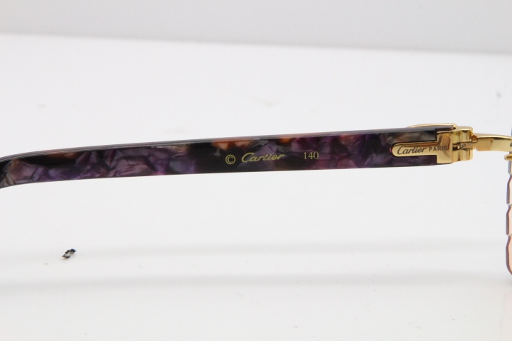 Cartier Rimless 8300816 Marble Purple Aztec Sunglasses In Gold Mix Green Pink Lens