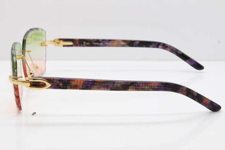 Cartier Rimless 8300816 Marble Purple Aztec Sunglasses In Gold Mix Green Pink Lens