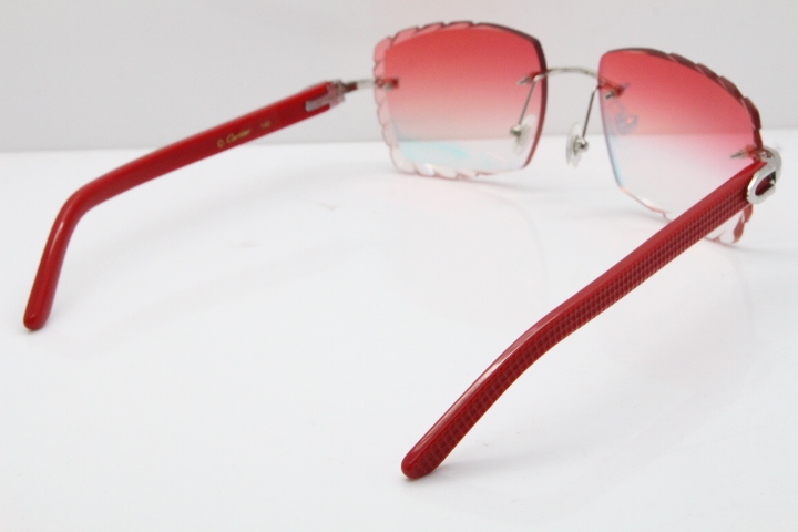 Cartier Rimless 8300816 Red Aztec Sunglasses In Gold Red Mirror Lens