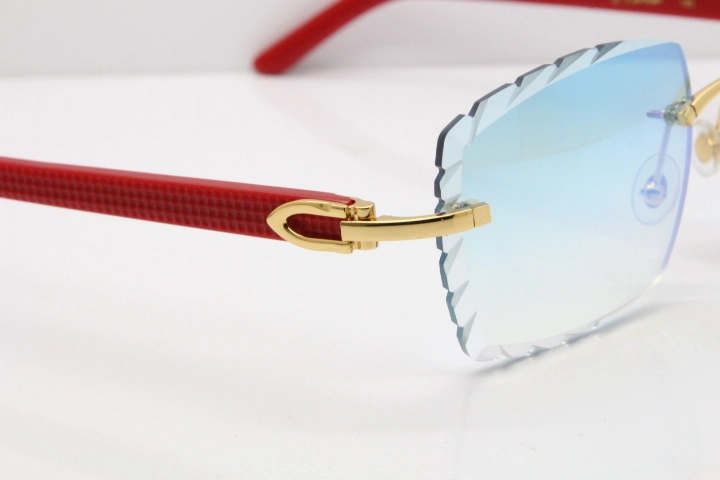 Cartier Rimless 8300816 Red Aztec Sunglasses In Gold Blue Mirror Lens