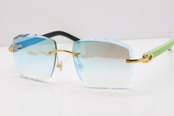 Cartier Rimless 8300816 Original Black Inside Green Aztec Sunglasses In Gold Blue Mirror Lens