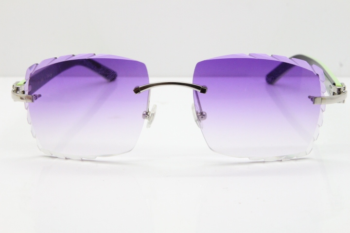 Cartier Rimless 8300816 Original Black Inside Green Aztec Sunglasses In Gold Purple Lens