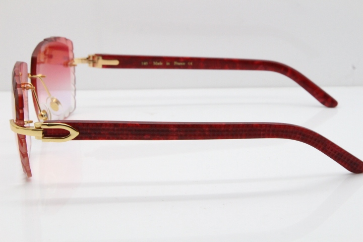 Cartier Rimless 8300816  Marble Red Aztec Sunglasses In Gold Red Mirror Lens