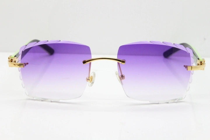 Cartier Rimless 8300816 Original Black Inside Green Aztec Sunglasses In Gold Purple Lens