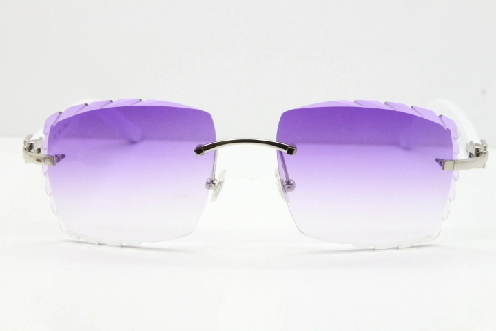 Cartier Rimless 8300816 White Aztec Sunglasses In Gold Purple Lens