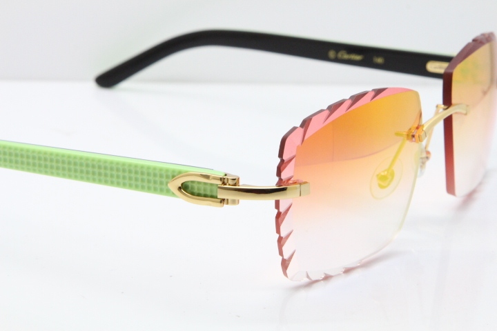 Cartier Rimless 8300816 Original Black Inside Green Aztec Sunglasses In Gold Red Mirror Lens