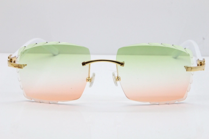 Cartier Rimless 8300816 White Aztec Sunglasses In Gold Mix Green Pink Lens