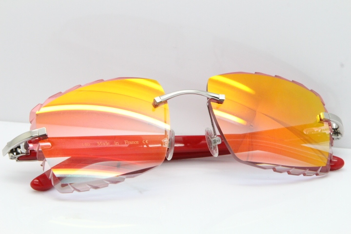 Cartier Rimless 8300816 Red Aztec Sunglasses In Gold Red Mirror Lens