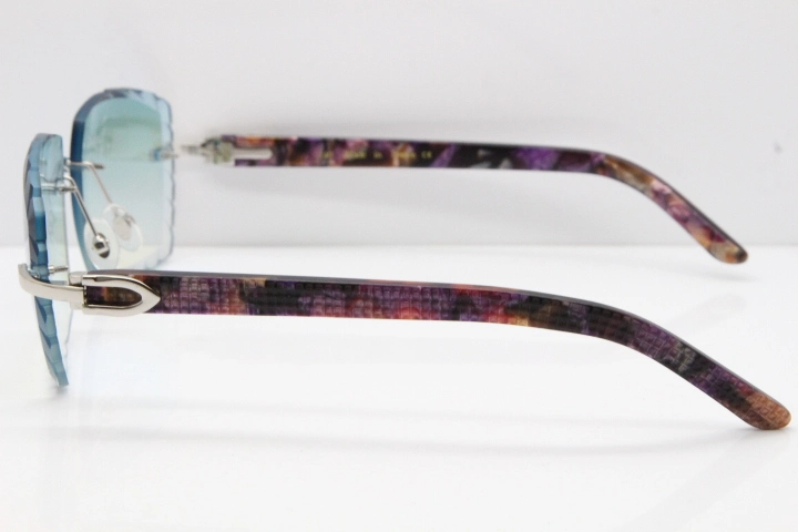 Cartier Rimless 8300816 Marble Purple Aztec Sunglasses In Gold Blue Mirror Lens