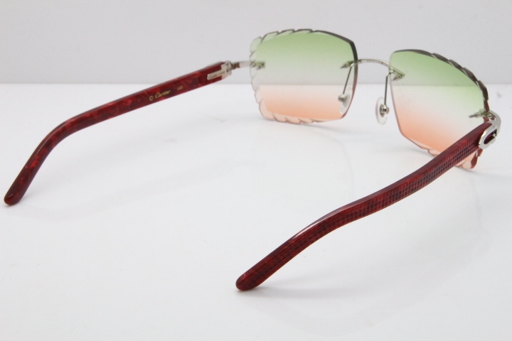 Cartier Rimless 8300816 Original Red Marble Aztec Sunglasses In Gold Mix Green Pink Lens