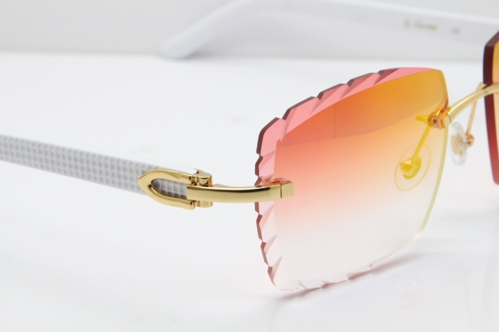 Cartier Rimless 8300816 White Aztec Sunglasses In Gold Red Mirror Lens