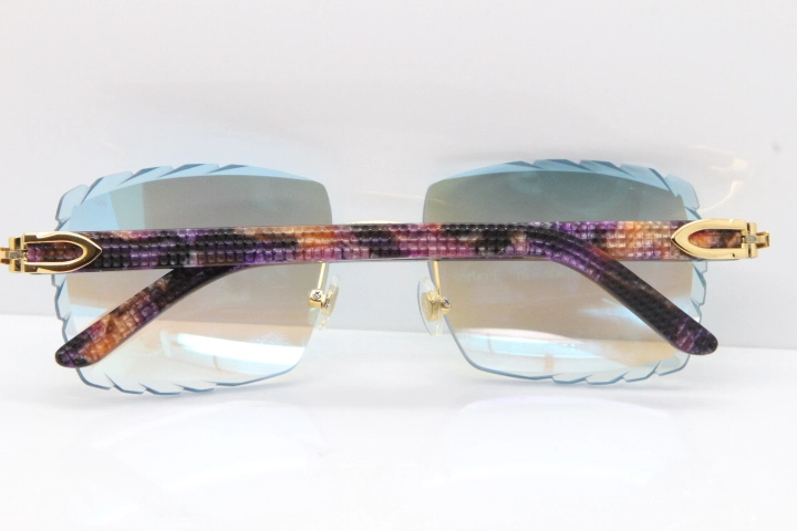 Cartier Rimless 8300816 Marble Purple Aztec Sunglasses In Gold Blue Mirror Lens