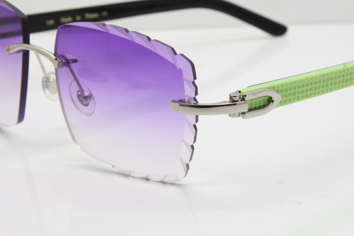 Cartier Rimless 8300816 Original Black Inside Green Aztec Sunglasses In Gold Purple Lens