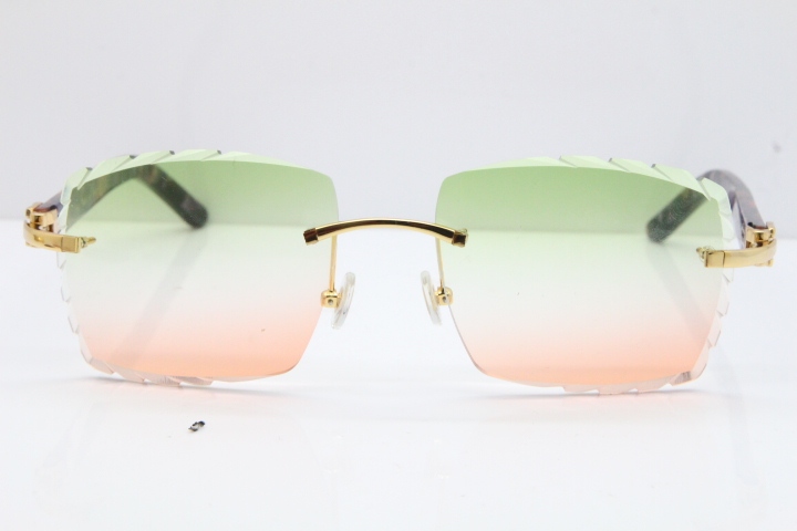 Cartier Rimless 8300816 Marble Purple Aztec Sunglasses In Gold Mix Green Pink Lens