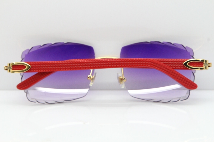 Cartier Rimless 8300816 Red Aztec Sunglasses In Gold Purple Lens