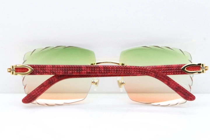 Cartier Rimless 8300816 Original Red Marble Aztec Sunglasses In Gold Mix Green Pink Lens