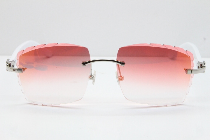 Cartier Rimless 8300816 White Aztec Sunglasses In Gold Red Mirror Lens