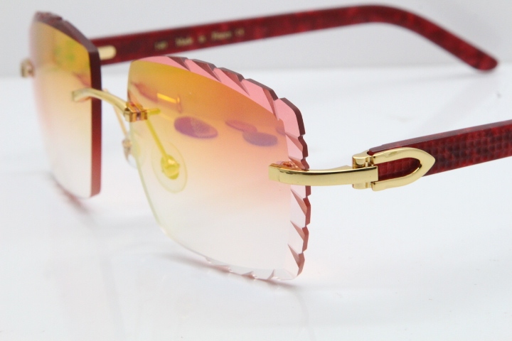 Cartier Rimless 8300816  Marble Red Aztec Sunglasses In Gold Red Mirror Lens