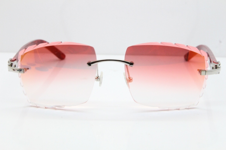 Cartier Rimless 8300816  Marble Red Aztec Sunglasses In Gold Red Mirror Lens