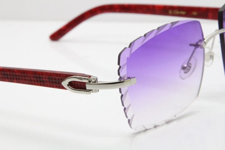 Cartier Rimless 8300816  Marble Red Aztec Sunglasses In Gold Purple Lens