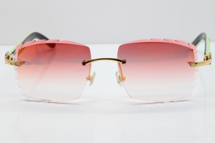 Cartier Rimless 8300816 Original Black Inside Green Aztec Sunglasses In Gold Red Mirror Lens