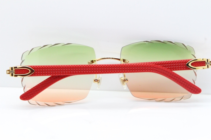 Cartier Rimless 8300816 Red Aztec Sunglasses In Gold Mix Green Pink Lens