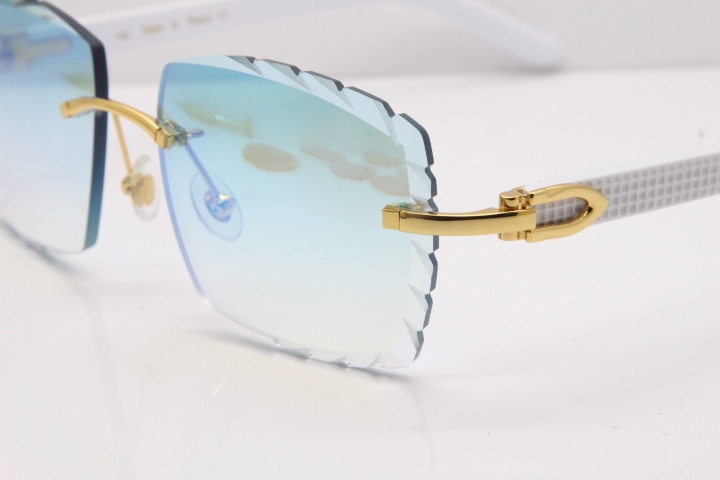 Cartier Rimless 8300816 White Aztec Sunglasses In Gold Blue Mirror Lens