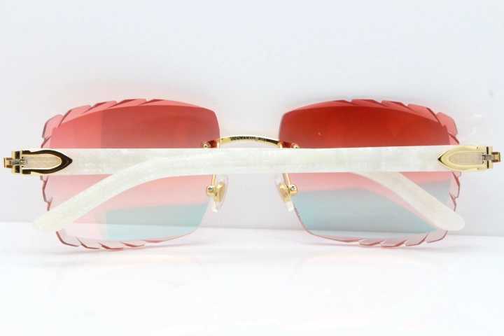 Cartier Rimless 8300816 Marble White Aztec Sunglasses In Gold Red Mirror Lens