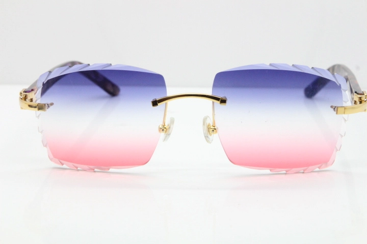 Cartier Rimless 8300816 Marble Purple Aztec Sunglasses In Gold Blue Mix White Pink Lens