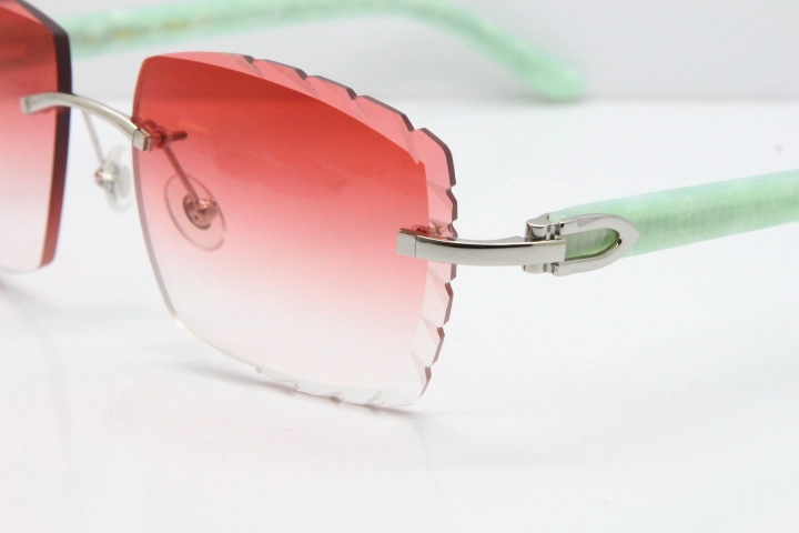 Cartier Rimless 8300816 Marble Green Aztec Sunglasses In Silver Red Lens