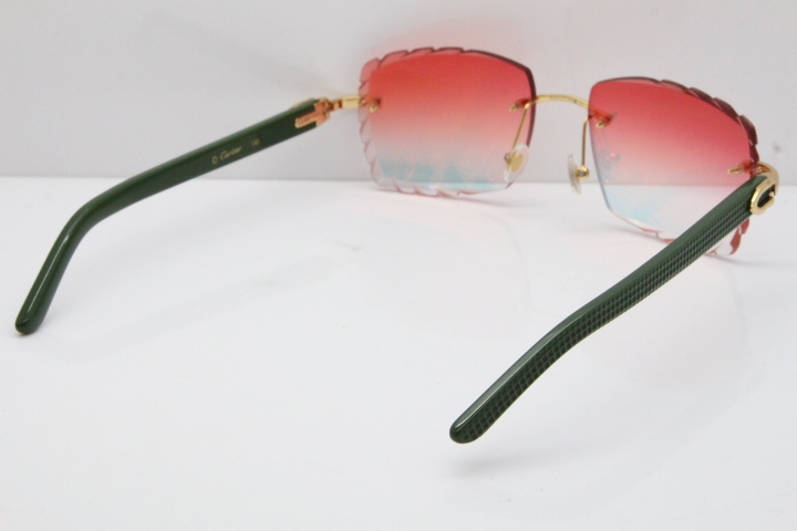 Cartier Rimless 8300816 Green Aztec Sunglasses In Gold Red Mirror Lens