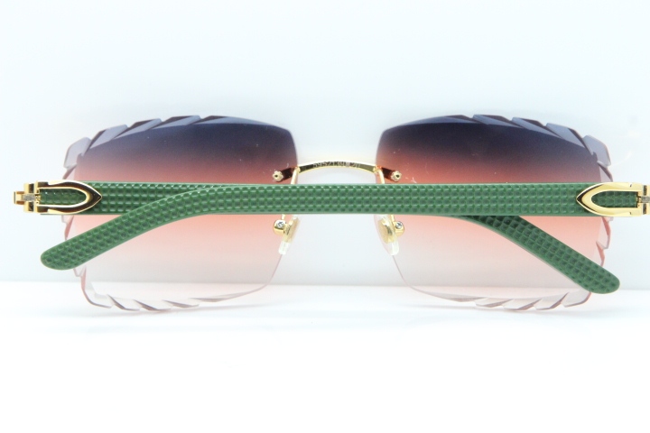 Cartier Rimless 8300816 Green Aztec Sunglasses In Gold Purple Mix Orange White Lens