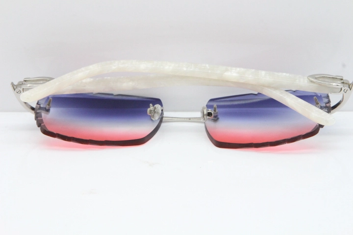 Cartier Rimless 8300816 Marble White Aztec Sunglasses In Gold Blue Mix White Pink Lens