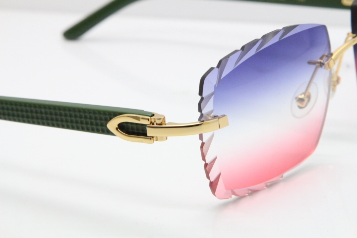 Cartier Rimless 8300816 Green Aztec Sunglasses In Gold Blue Mix White Pink Lens