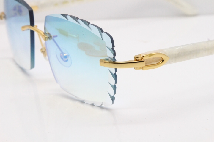 Cartier Rimless 8300816 Marble White Aztec Sunglasses In Gold Blue Mirror Lens