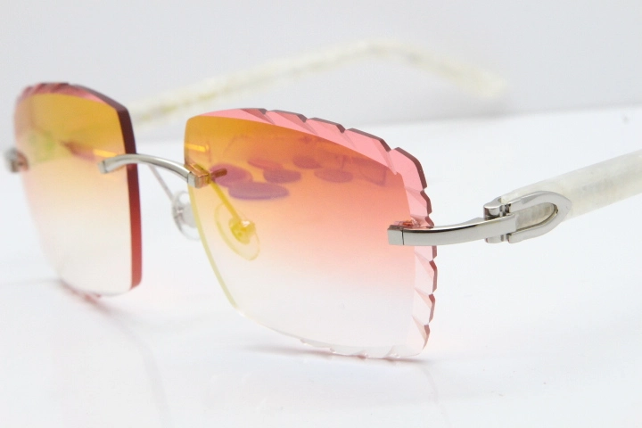 Cartier Rimless 8300816 Marble White Aztec Sunglasses In Gold Red Mirror Lens