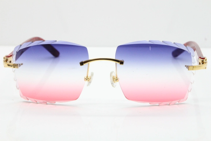 Cartier Rimless 8300816 Marble Red Aztec Sunglasses In Gold Blue Mix White Pink Lens