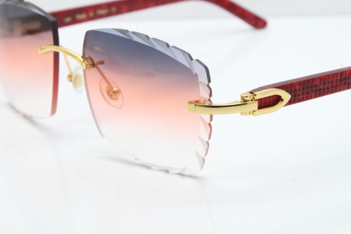 Cartier Rimless 8300816 Marble Red Aztec Sunglasses In Gold Purple Mix Orange White Lens