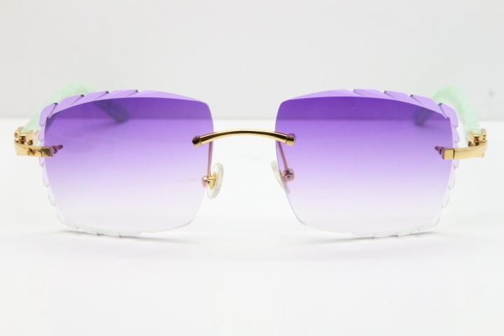 Cartier Rimless 8300816 Marble Green Actec Sunglasses In Gold Purple Lens