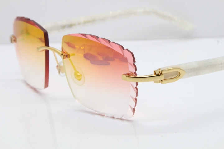 Cartier Rimless 8300816 Marble White Aztec Sunglasses In Gold Red Mirror Lens